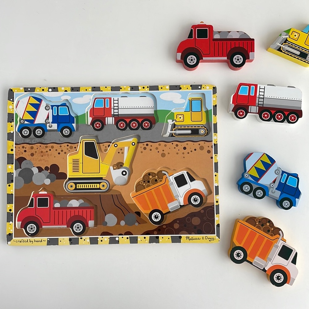 Melissa & Doug - Fresh Start Chunky Wood Puzzle - Construction - Trucks - Age2+
